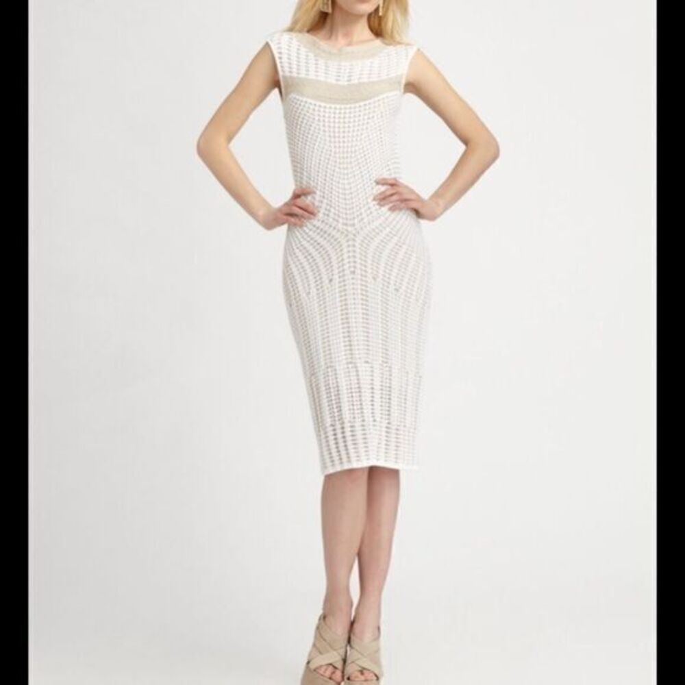 Josie Natori White And Tan Dress